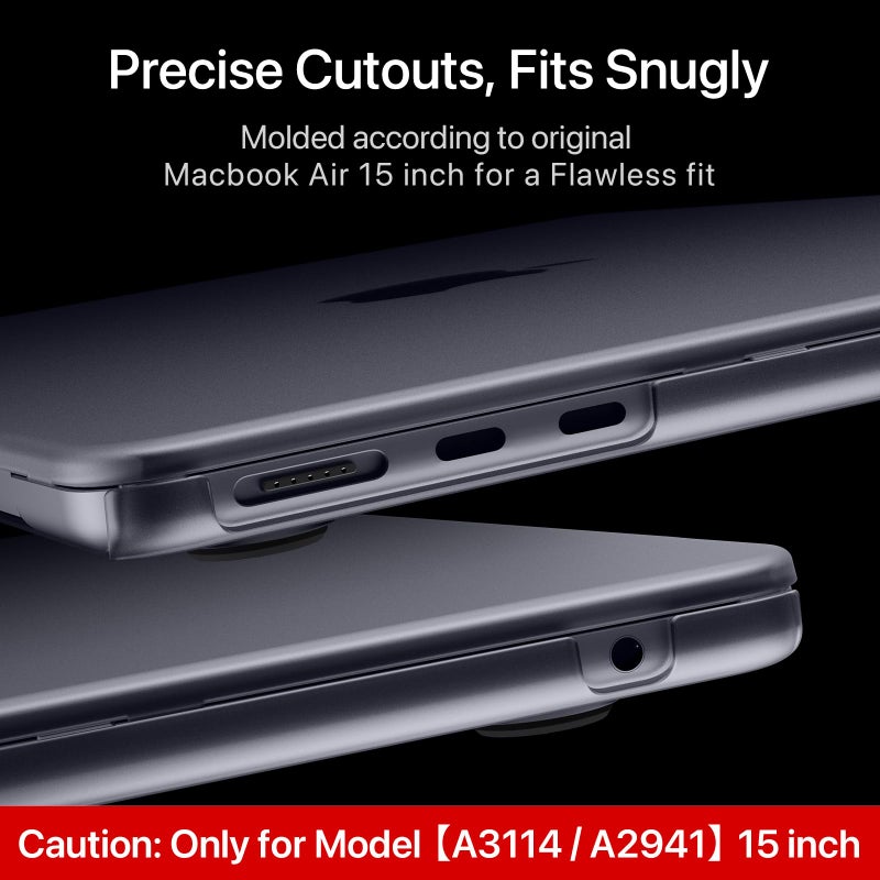 soonjet حافظةoonjet متوافقة مع جهاز MacBook Air 15 بوصة 2023 2024 New M3 M2 [مطابقة اللون الرسمي بنسبة 100%] [درع رفيع للغاية] غطاء حماية صلب غير لامع لجهاز الكمبيوتر المحمول طراز A3114 A2941 - رمادي فلكي شفاف - Image 3